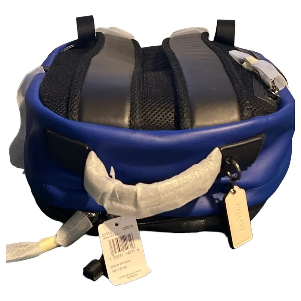 COACH EDGE UNISEX BACKPACK IN COLORBLOCK BLUE AND BLACK CANVAS AND LEATHER NWT